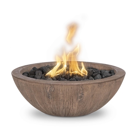 The Outdoor Plus 27 Round Sedona Fire Bowl, Wood Grain GFRC Concrete, Oak, Match Lit with Flame Sense, Natural Gas OPT-27RWGFOFSML-OAK-NG